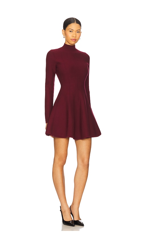 Fleur Du Mal Long Sleeve Flared Corset Dress In Burgundy