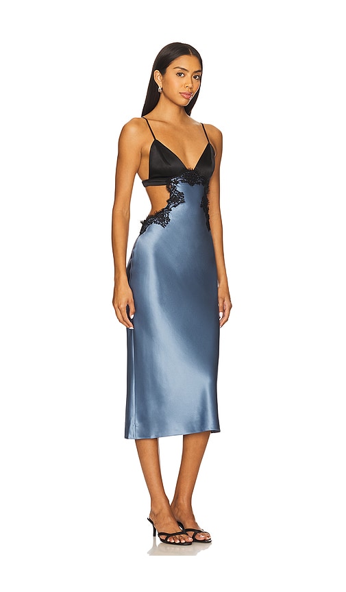 Fleur Du Mal Silk And Lace Cutout Slip Dress In Blue