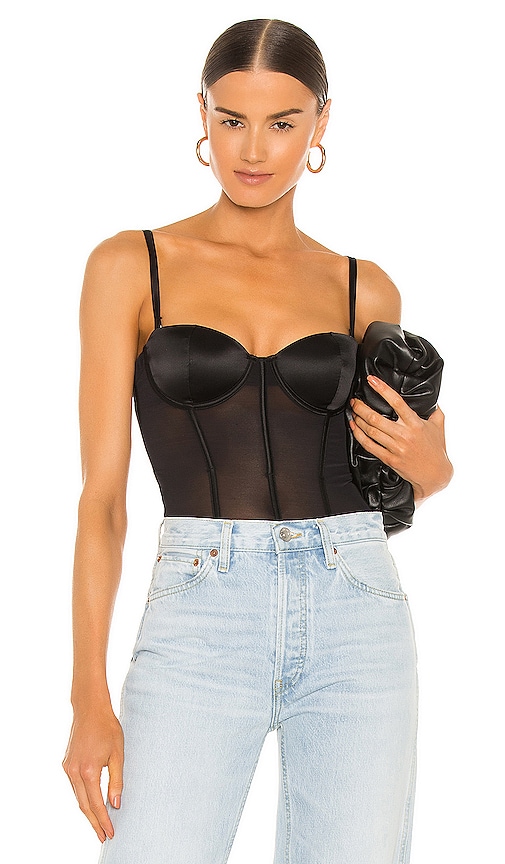 fleur du mal Silk and Mesh Bodysuit in Black | REVOLVE