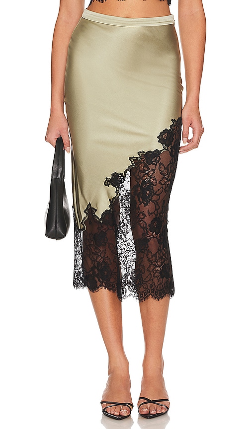 fleur du mal Lace Scallop Midi Skirt in Olive Green | REVOLVE