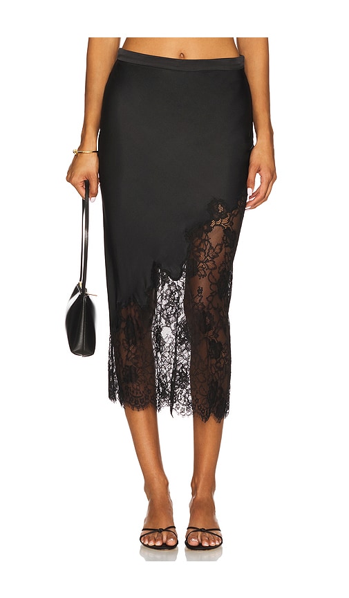 fleur du mal Silk And Lace Scallop Midi Skirt in Black