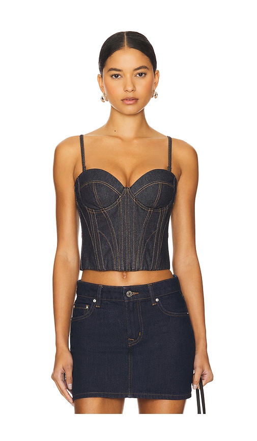 Shop Fleur Du Mal Denim Bustier In Indigo Denim