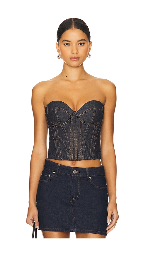 Shop Fleur Du Mal Denim Bustier In Indigo Denim