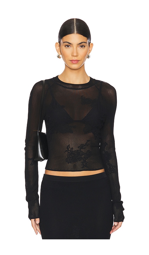 Shop Fleur Du Mal Lace Pointelle Long Sleeve Top In Black