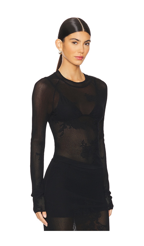 Shop Fleur Du Mal Lace Pointelle Long Sleeve Top In Black