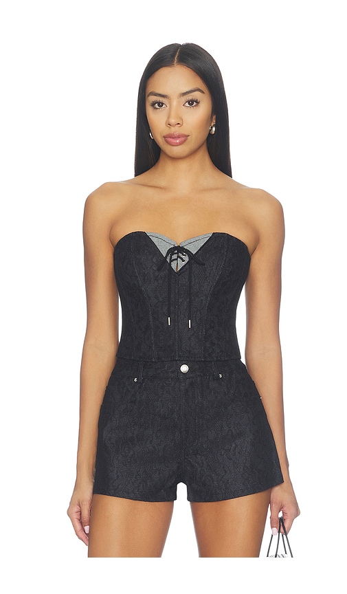 Lace Denim Bustier in Black