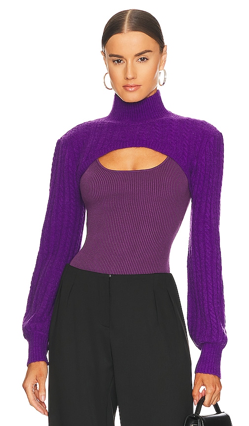 fleur du mal Knit Cutout Front Bodysuit in Ultraviolet