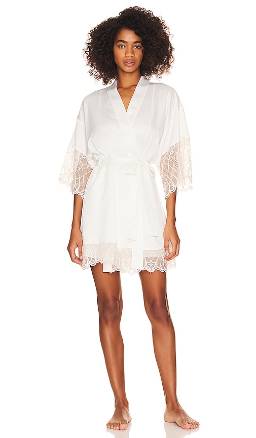 Flora Nikrooz Charmeuse Wrap With Lace Robe In Ivory