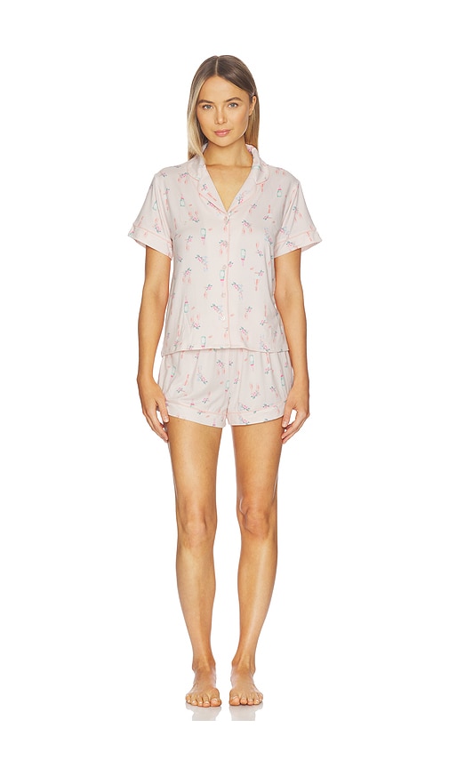 Flora Nikrooz Printed Knit Notch And Short Set