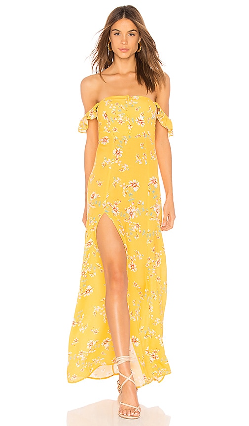 yellow bardot maxi dress