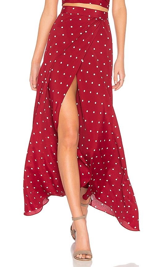 red polka dot wrap skirt