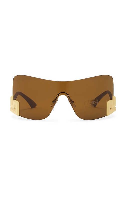 FWRD Renew Versace Tinted Shield Sunglasses in Brown