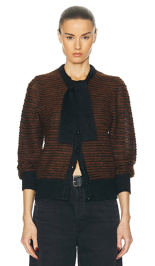 FWRD Renew Dior Bowtie Knit Cardigan in Brown