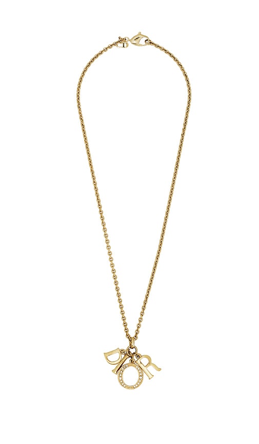 FWRD Renew Dior Rhinestone Logo Necklace in Gold