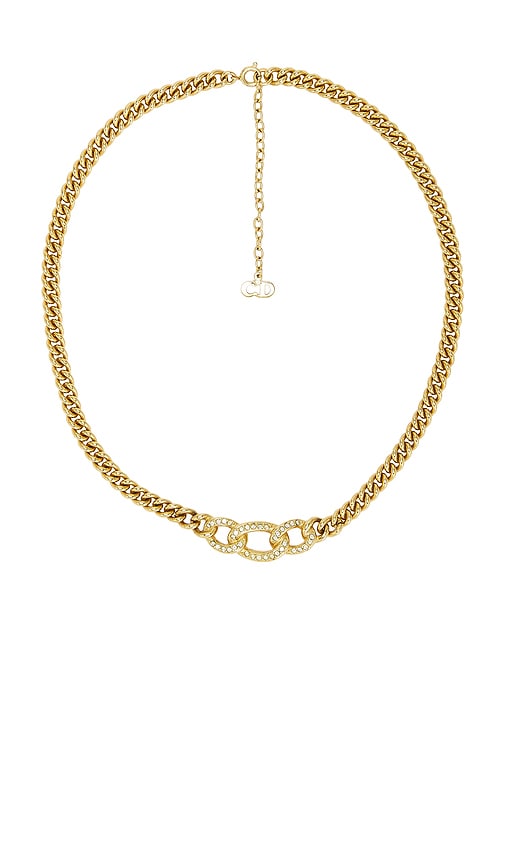 FWRD Renew Dior Rhinestone Chain Necklace in Gold