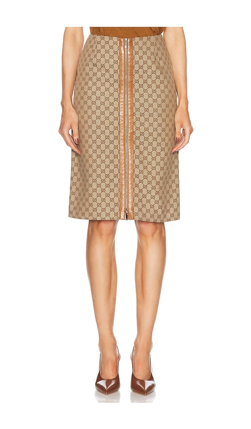 FWRD Renew Gucci GG Zip Pencil Skirt in Beige | REVOLVE