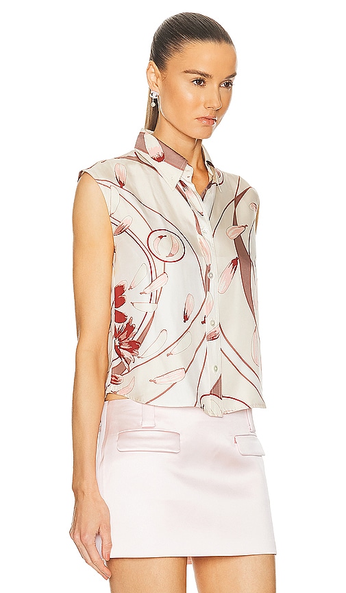 Shop Fwrd Renew Hermes Sleeveless Floral Silk Top In 奶油色