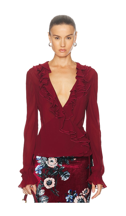 FWRD Renew Dior Silk Wrap Top in Burgundy