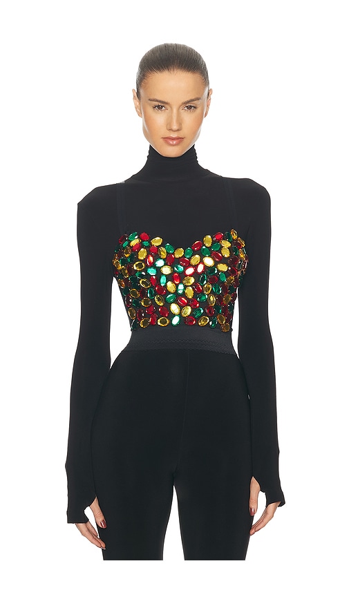 FWRD Renew Dolce & Gabbana Gem Beaded Corset Top in Black