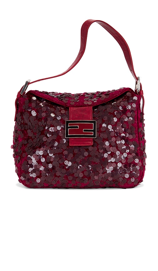 FWRD Renew Fendi Sequin Mama Baguette Shoulder Bag in Red.