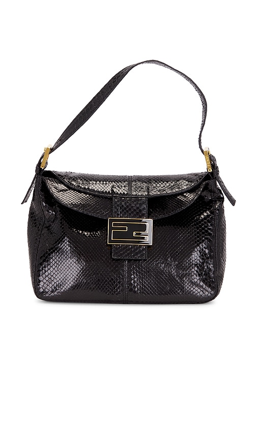 FWRD Renew Fendi Vintage Python Mama Baguette Shoulder Bag in Black.