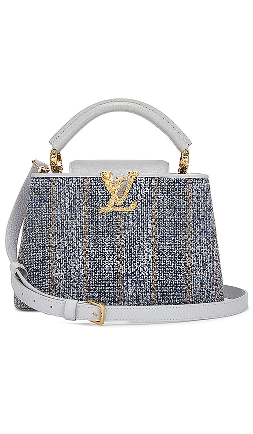 Fwrd Renew Louis Vuitton Capucines Tweed 2 Way Handbag In Gray