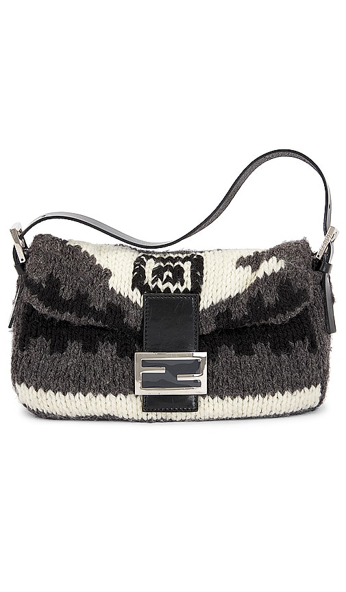 FWRD Renew Fendi Wool Mama Baguette Shoulder Bag in Black & White