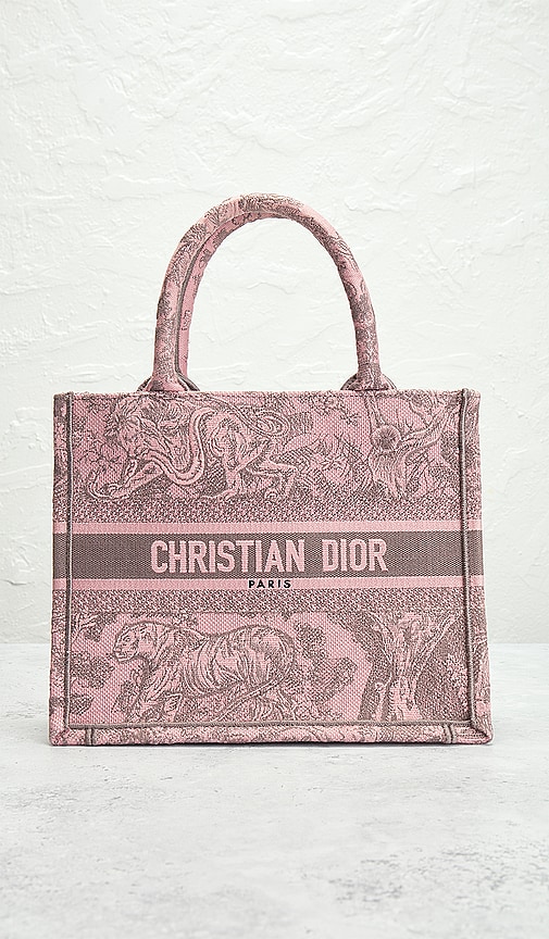 Fwrd Renew Dior Toile De Jouy Embroidery Book Tote Bag In 粉色