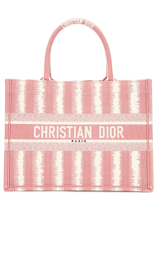 Fwrd Renew Dior Canvas Striped Book Tote Bag In Pink
