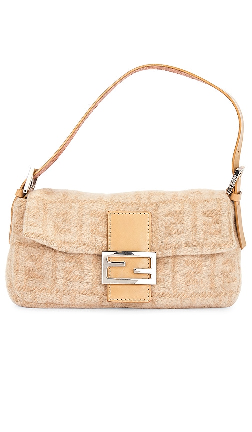 FWRD Renew Fendi Wool Baguette Shoulder Bag in Beige