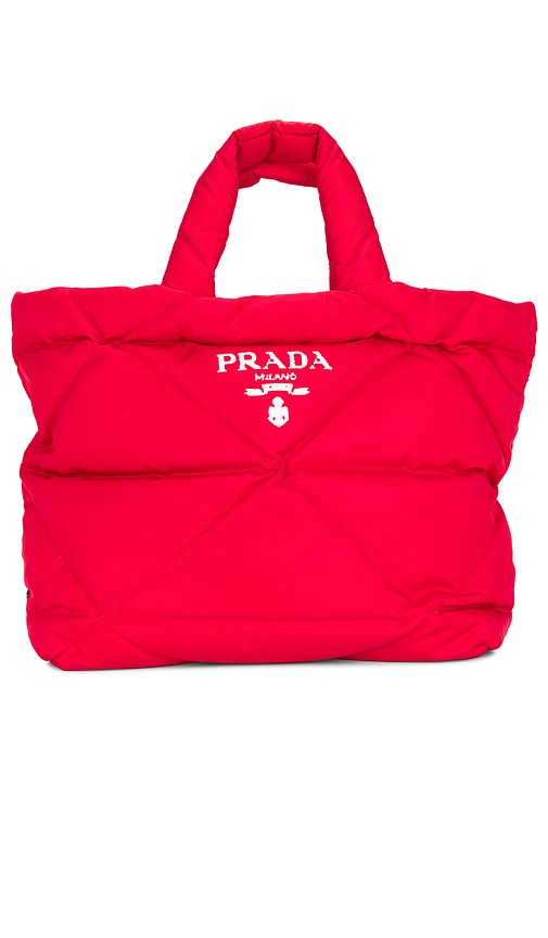 FWRD Renew Prada Padded Nylon Tote Bag in Red