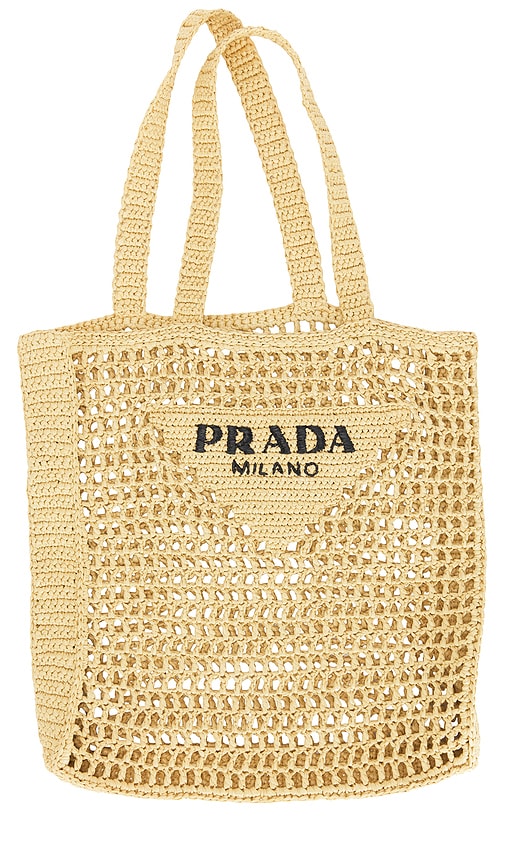 FWRD Renew Prada Crochet Tote Bag in Beige