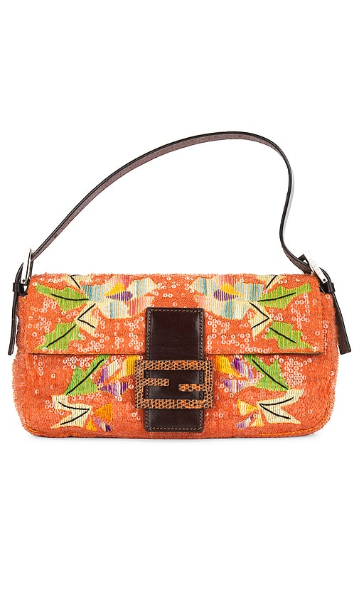 FWRD Renew Fendi Mama Embroidered Baguette Shoulder Bag in Orange