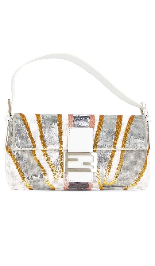 FWRD Renew Fendi Sequin Baguette Shoulder Bag in White