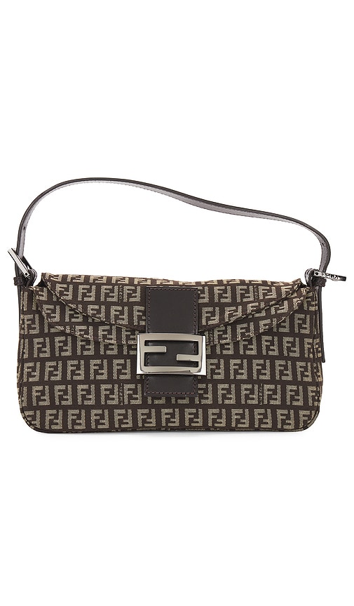 FWRD Renew Fendi Zucchino Baguette Shoulder Bag in Brown