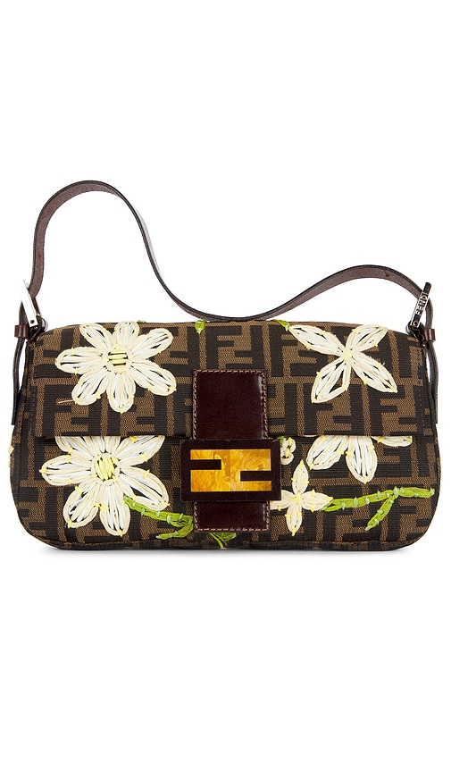 FWRD Renew Fendi Mama Floral Embroidered Baguette Shoulder Bag in Brown