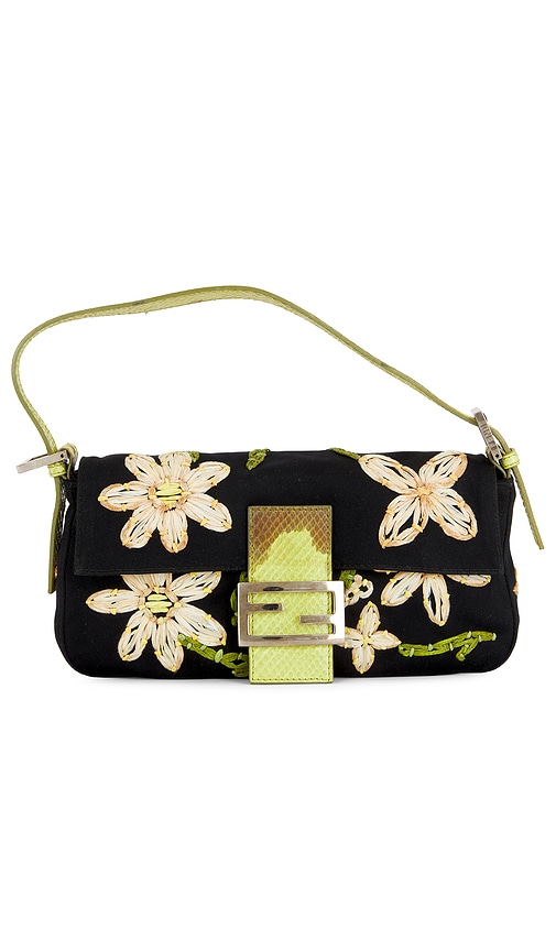 FWRD Renew Fendi Floral Embroidered Mama Baguette Shoulder Bag in Black