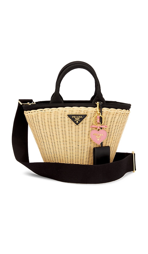 FWRD Renew Prada Straw 2 Way Handbag in Beige