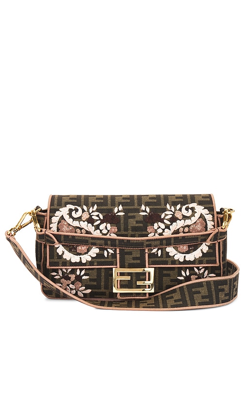 FWRD Renew Fendi Bucket Embroidered 2 Way Shoulder Bag in Brown