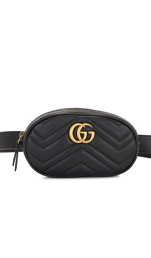 FWRD Renew Gucci Marmont Leather Waist Bag in Black