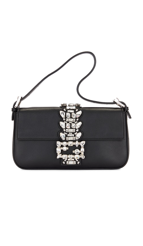 FWRD Renew Fendi Crystal Rhinestone Baguette Shoulder Bag in Black