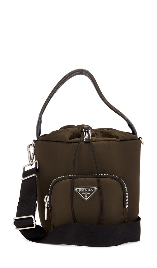 FWRD Renew Prada Tessuto 2 Way Bucket Bag in Brown