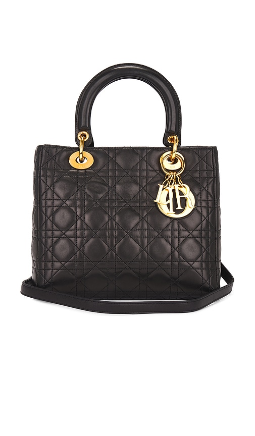 FWRD Renew Dior Lady Lambskin Handbag in Black