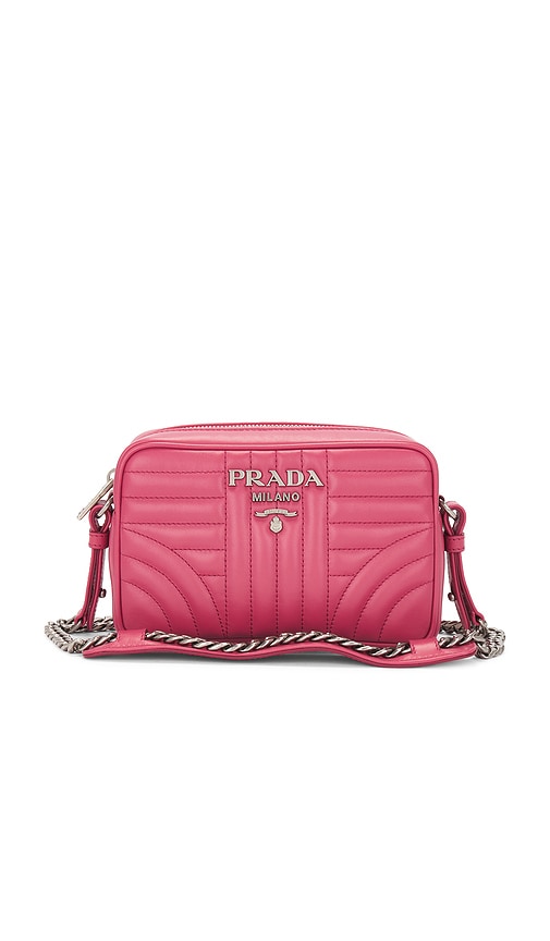 FWRD Renew Prada Diagramme Leather Chain Shoulder Bag in Pink