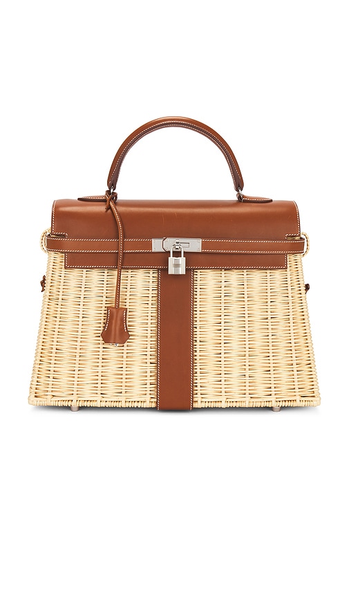 FWRD Renew Hermes Straw Z Stamp Kelly Picnic 35 Handbag in Fauvre Barenia