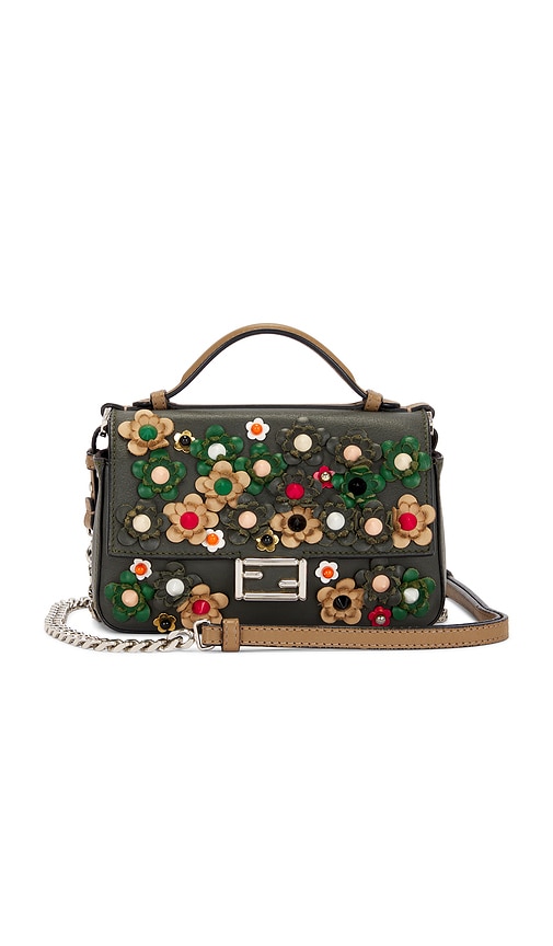 FWRD Renew Fendi Floral 2 Way Baguette Shoulder Bag in Black