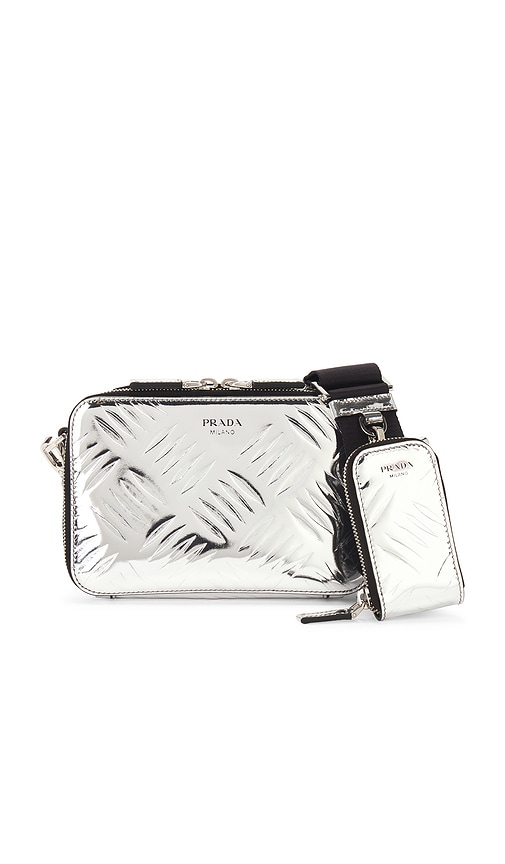 FWRD Renew Prada Brique Shoulder Bag in Silver