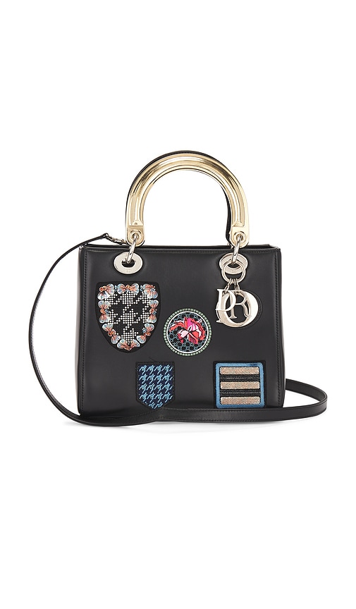 FWRD Renew Dior Badges Lady Dior Handbag in Black