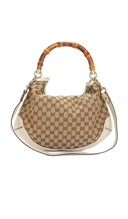 FWRD Renew Gucci GG Canvas Bamboo 2 Way Handbag in Beige