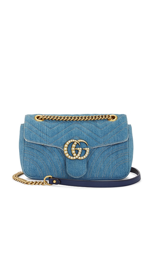 FWRD Renew Gucci GG Marmont Chain Denim Shoulder Bag in Blue